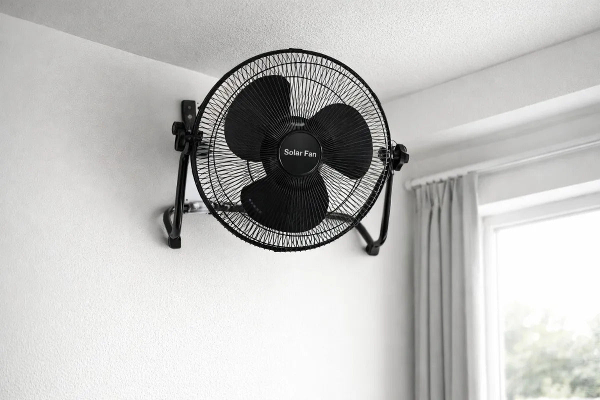 Ventilador Negro Solar Recargable 16 Con Panel Incluido