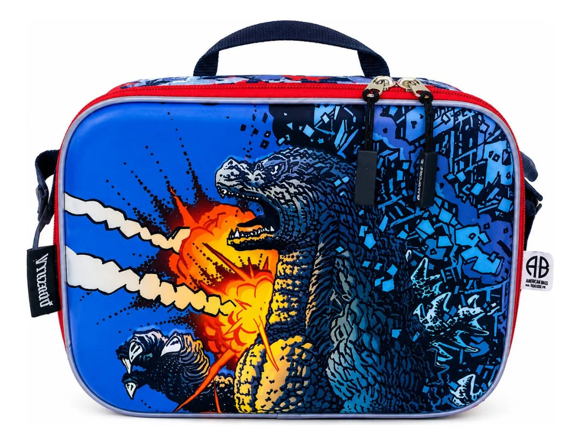 Set Tres Piezas American Bags Godzilla Mochila Escolar Azul