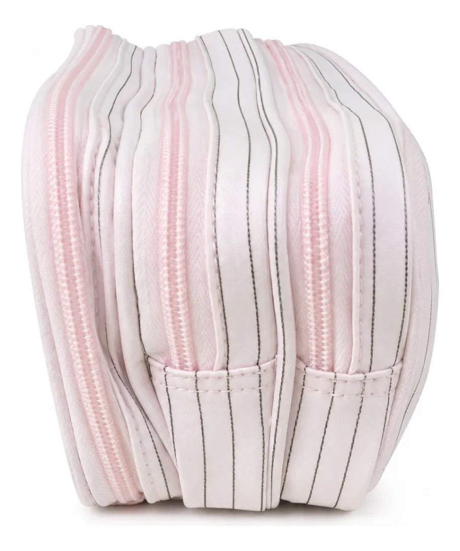 Lapicera Escolar Lluvia Rosa Pastel Rayas Verticales
