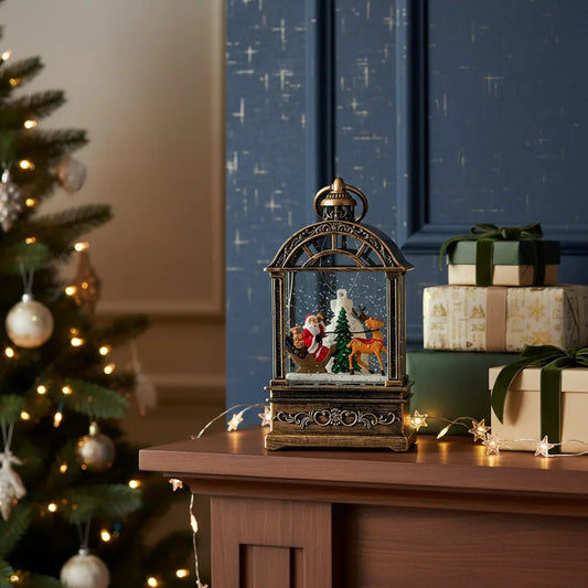 Lampara Forma Farol Navideño Con Santa Y Reno 19x10x12 Cm