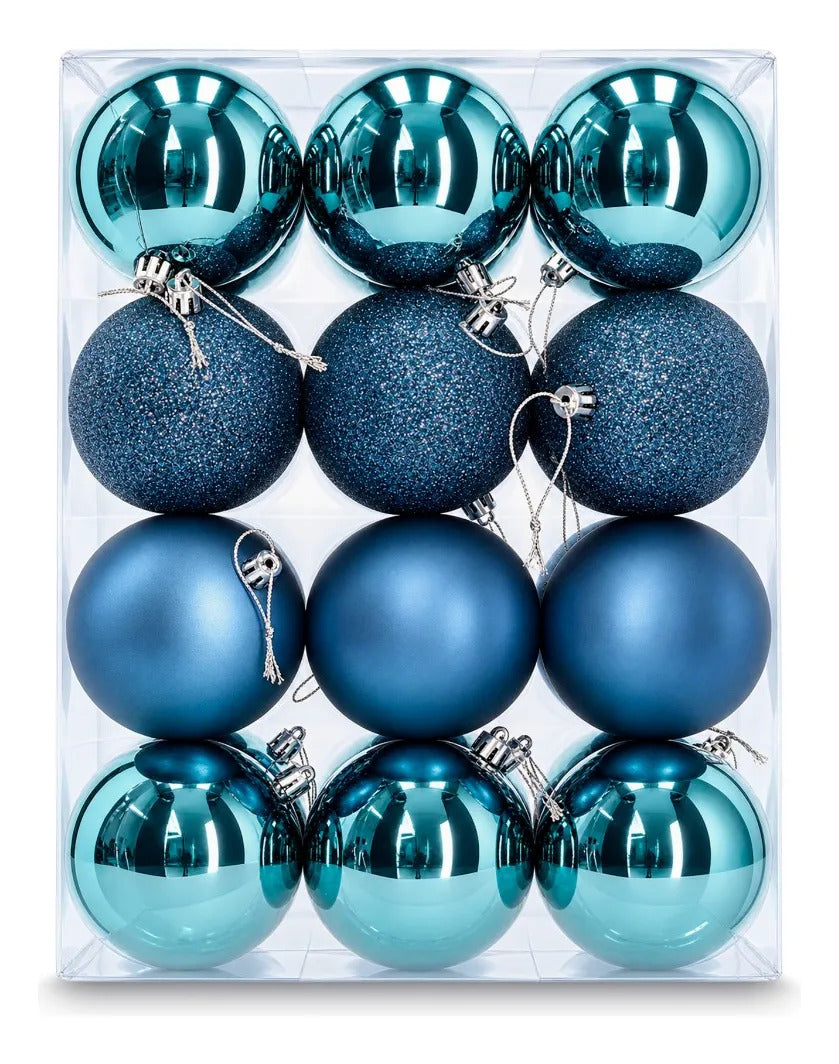 Set De Esferas lluvia Azul Océano 24 Piezas Con Glitter