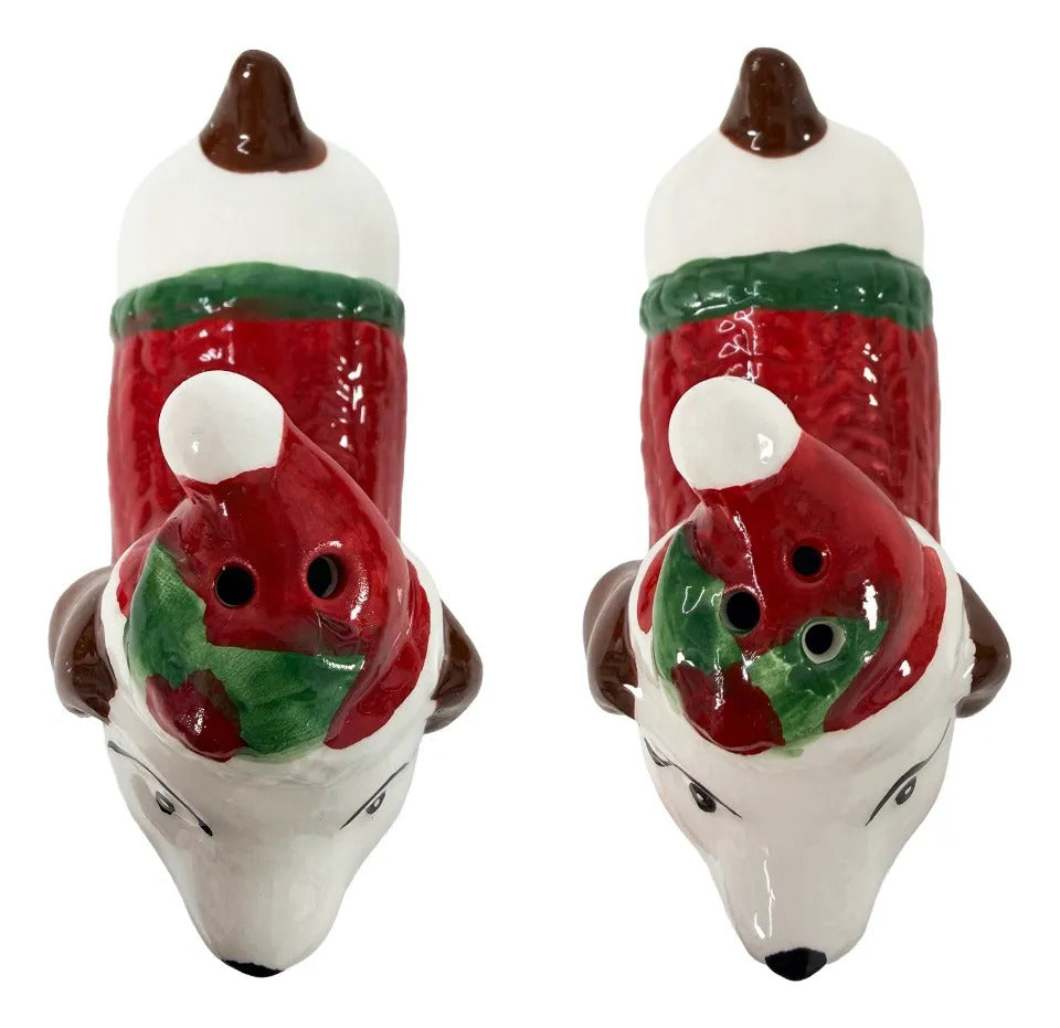 Set Perritos Navideños Lluvia Salero y Pimientero 8 cm