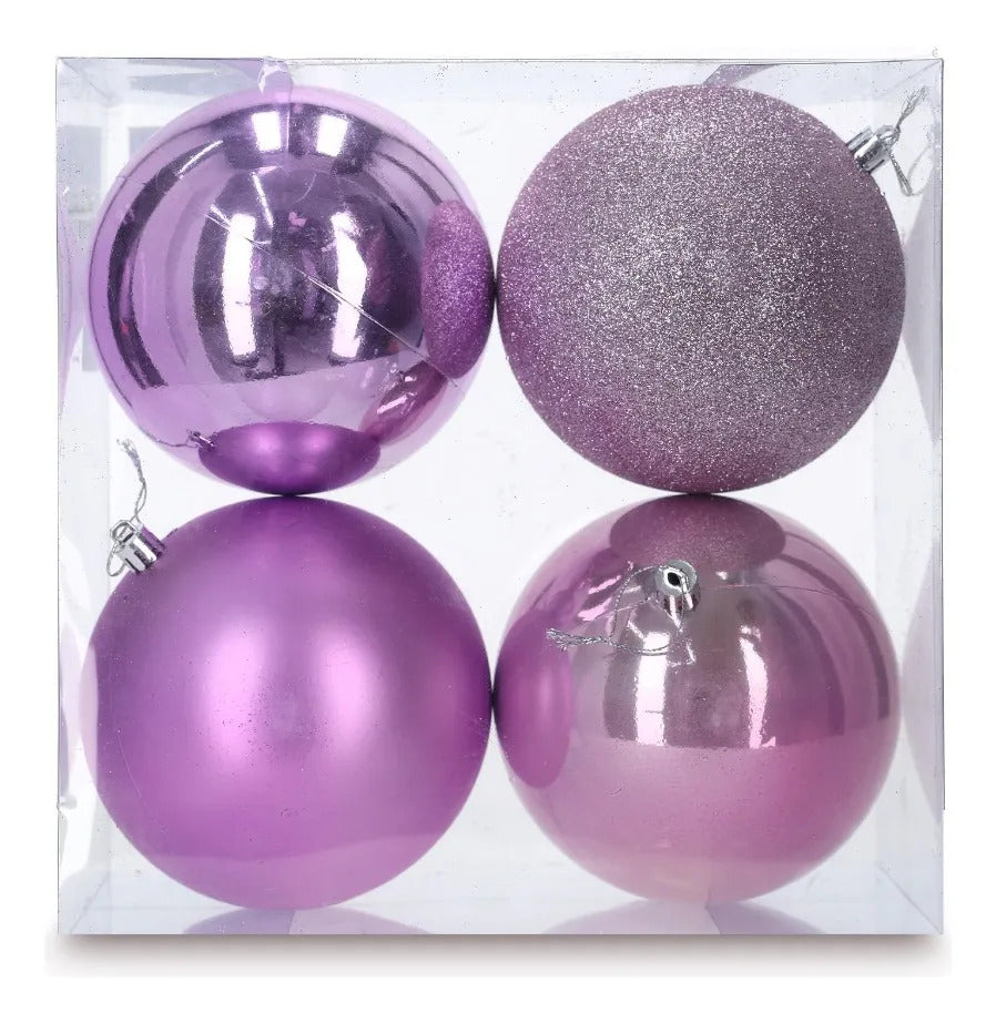 Set Esferas Navideñas Lluvia Morado Lila 4 Diseños 12 Cm