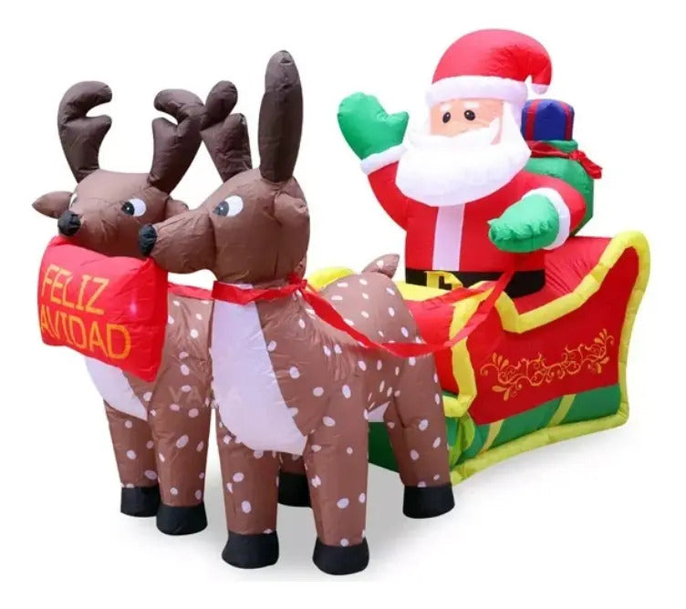 Inflable Navideño Santa Con Trineo Y Renos 150×210×90 Cm