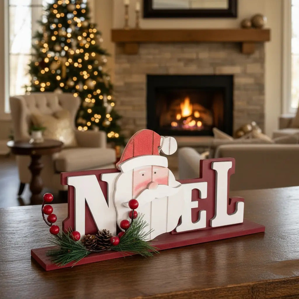 Letrero Navideño Con Figura Noel 40x2x53 Cm Marca Lluvia