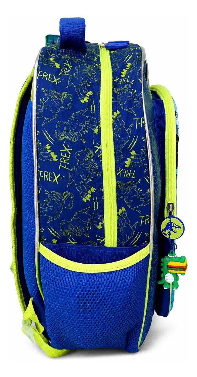 Set Tres Piezas Lluvia Dinosaurio T-rex Azul Verde Limón