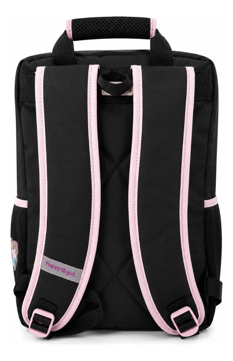 Mochila Escolar Chenson Happy Girl Negra Con Detalles Rosa