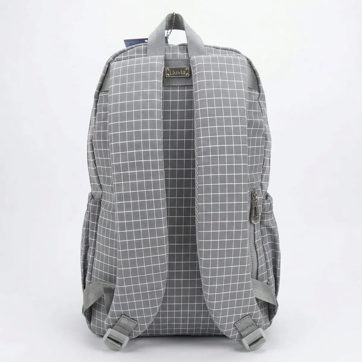 Mochila Juvenil Lluvia Color Gris Patrón Cuadriculada