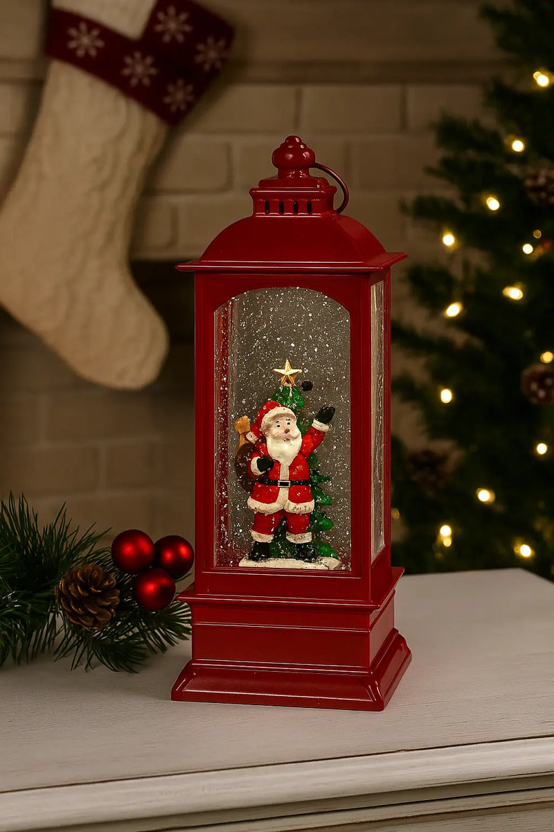 Farol Navideño Con Santa Y Árbol Luz Y Música 21x8x8 Cm