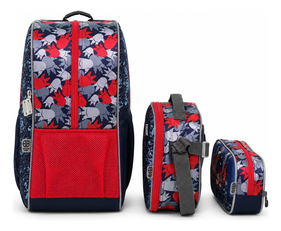 Set Tres Piezas American Bags Godzilla Mochila Escolar Azul