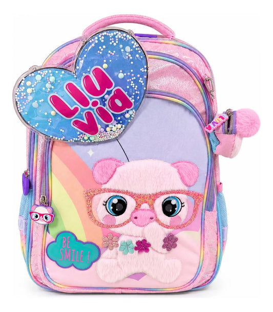 Mochila Lluvia Diseño Puerquito Con Monedero Felpa Glitter