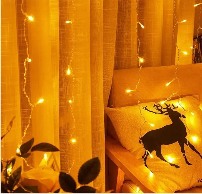 Cortina Navideña 800 Luces Luz Cálida 3x3 M Luz Fija Luvia