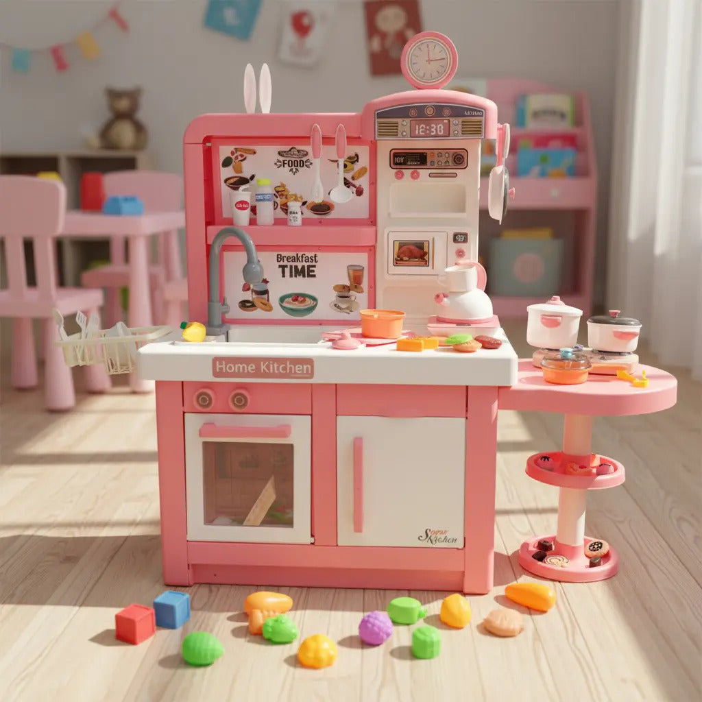 Cocina Infantil Marca Candy Toys Rosa Pastel 46 Piezas
