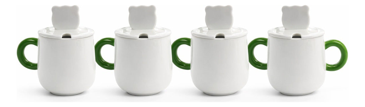 Taza Panda Kawaii Con Tapa Y Agitador Metálico 380ml