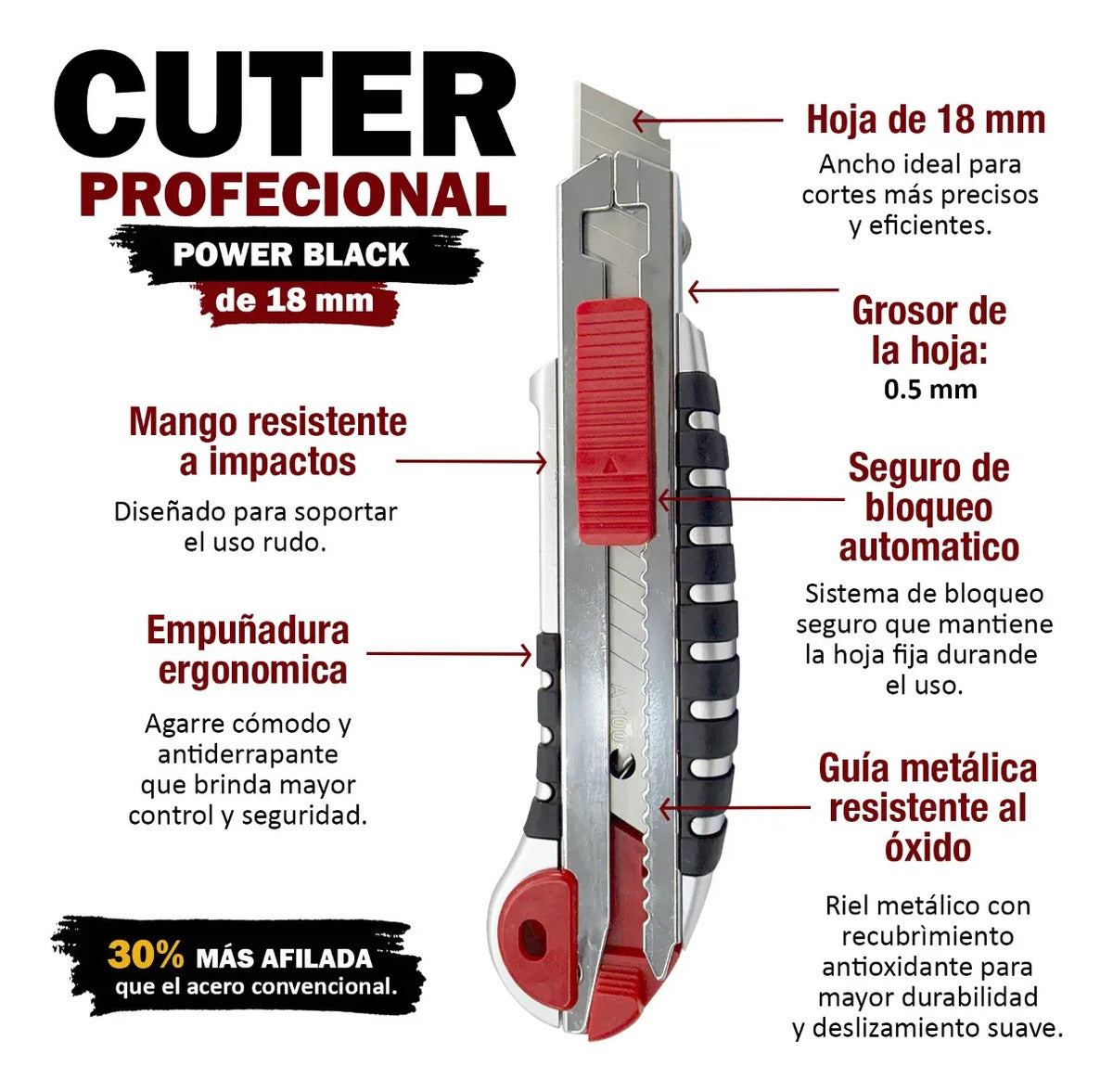 Cutter Retráctil 18 Mm Auto Lock Hoja Segmentada Profesional