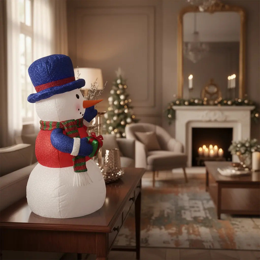 Inflable Navideño Muñeco De Nieve Con Regalo Marca Lluvia