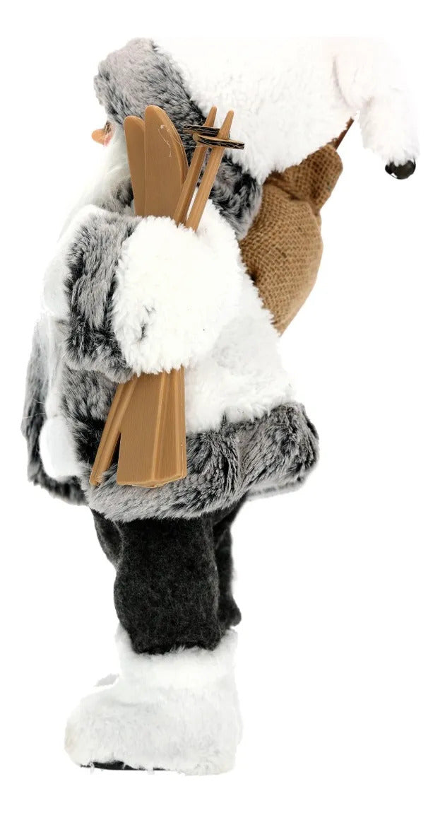 Santa Claus Lluvia Esquiador Invernal Gris 32 cm