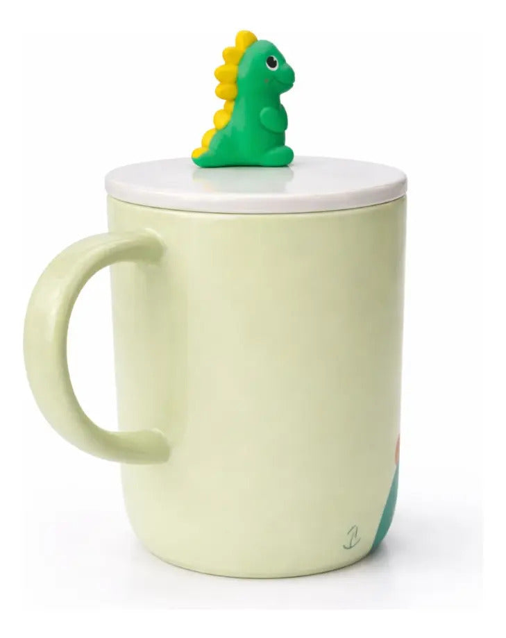 Taza Con Tapa Decorativa De Animales 380ml Marca Lluvia