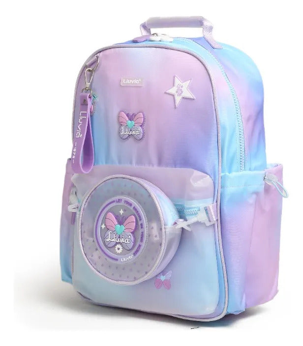 Mochila Juvenil Lluvia Lila Difuminado Con Bolsita Incluida