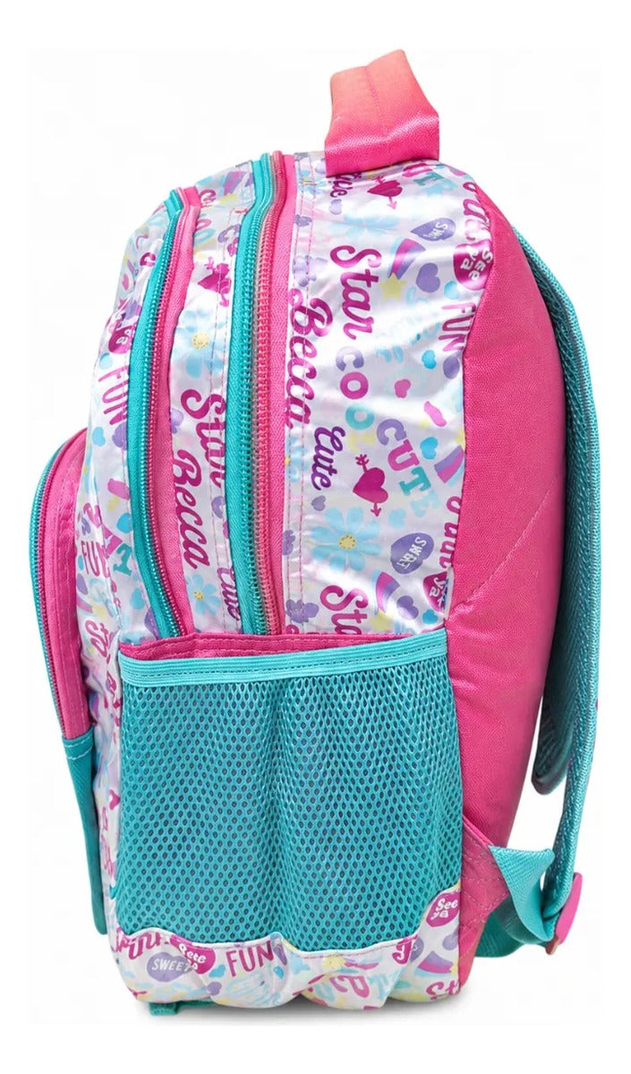Mochila Escolar Ruz Onix Niñas Jugando Color Rosa Con Lentejuelas