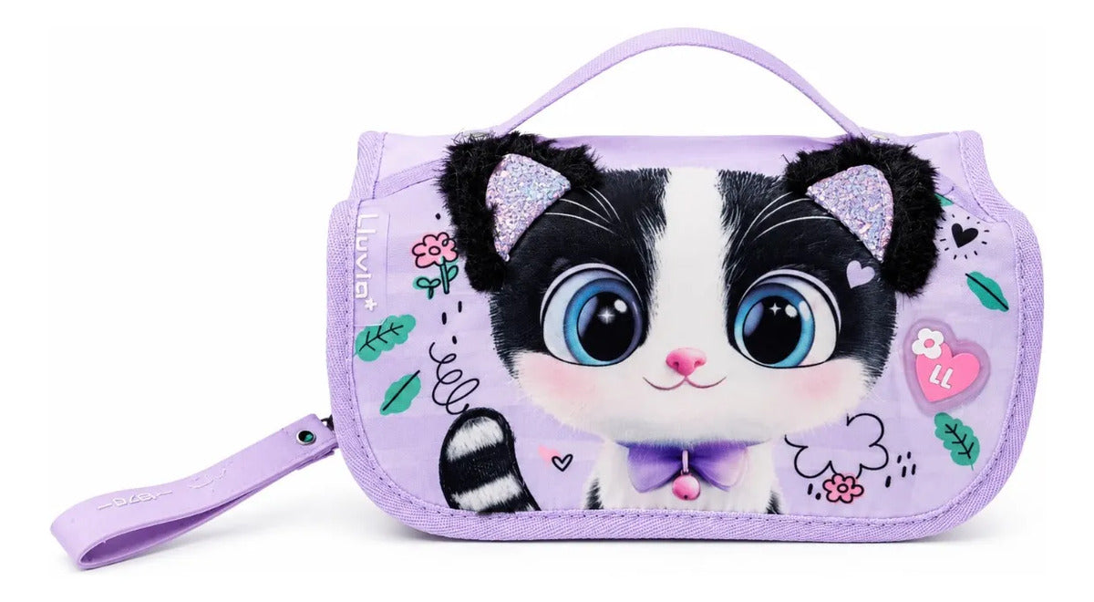 Set Mochila Tres Piezas Lluvia Gatita Dreaming Life Lila
