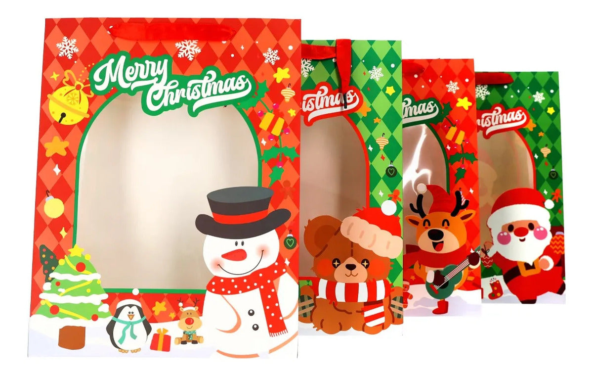 Bolsas de Regalo Navideñas Lluvia Personajes Ventana 12 Pzas