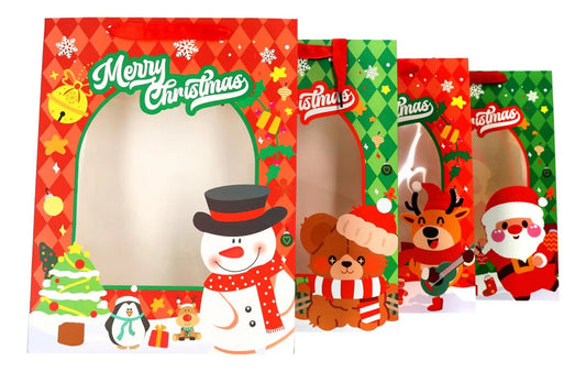 Bolsas de Regalo Navideñas Lluvia Personajes Ventana 12 Pzas