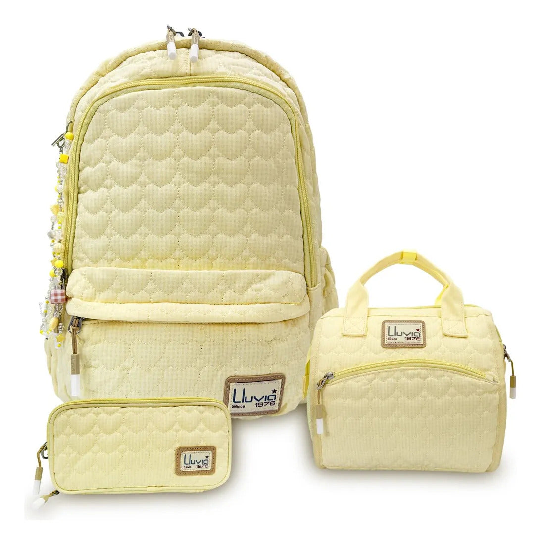 Set Escolar Lluvia Amarillo con Diseño de Corazones