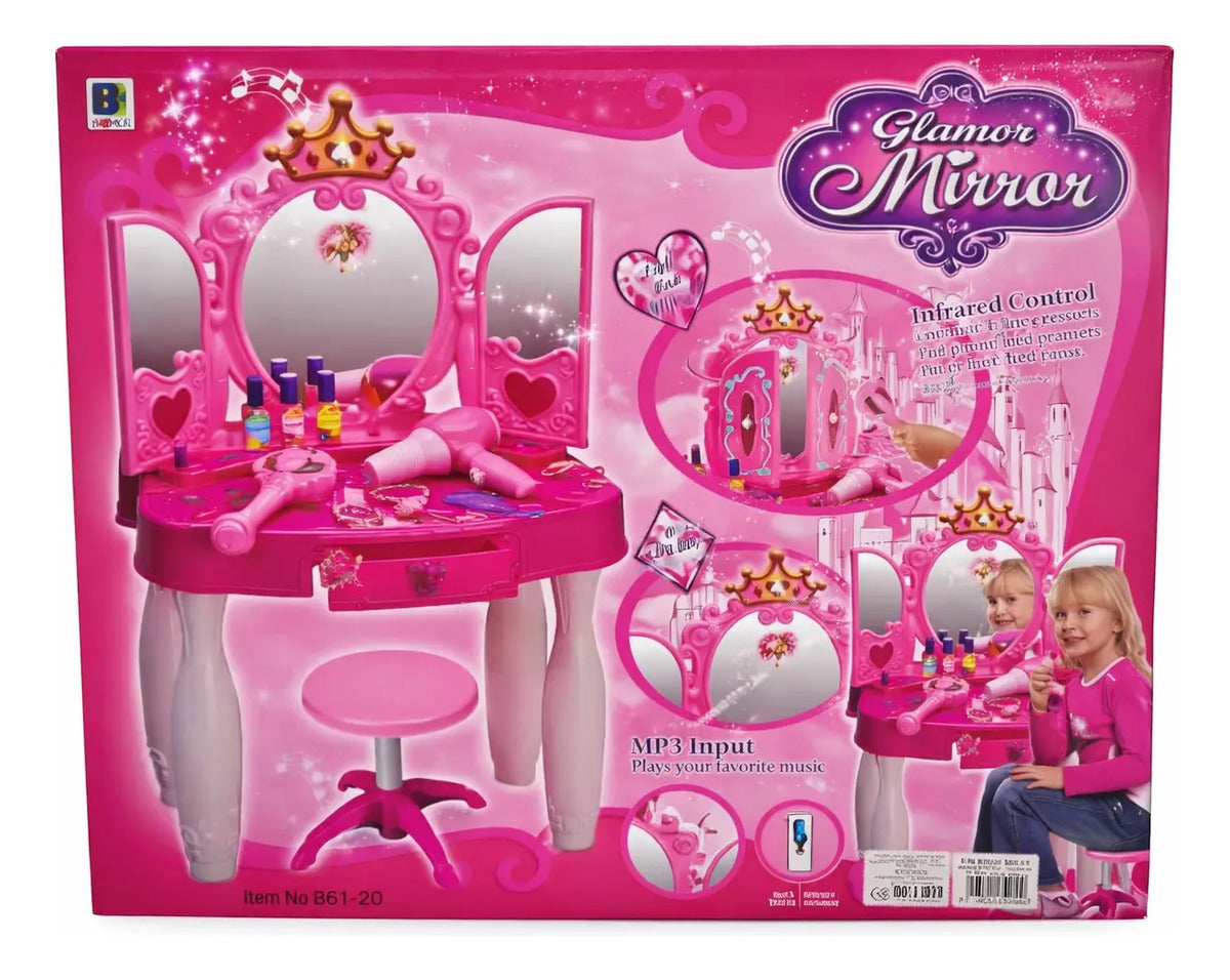 Tocador Infantil Glamour Mirror Con Varita Mágica 22 Piezas
