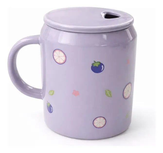 Taza Frutal Con Tapa Y Popote De Cristal 400 Ml