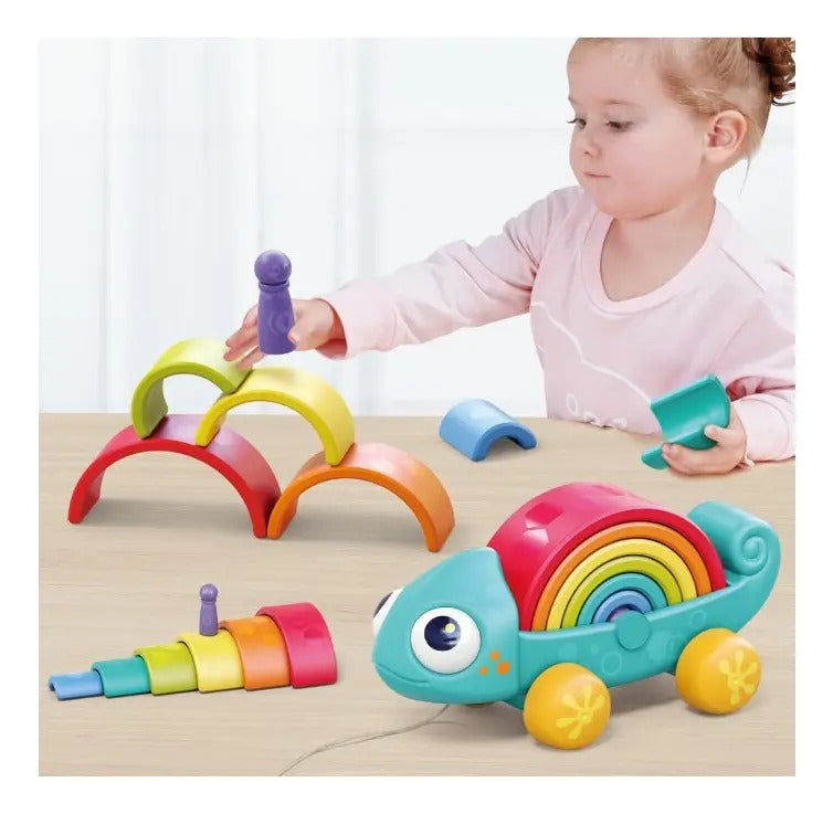 Juguete Didáctico Camaleón De Colores Con Aros Arcoíris