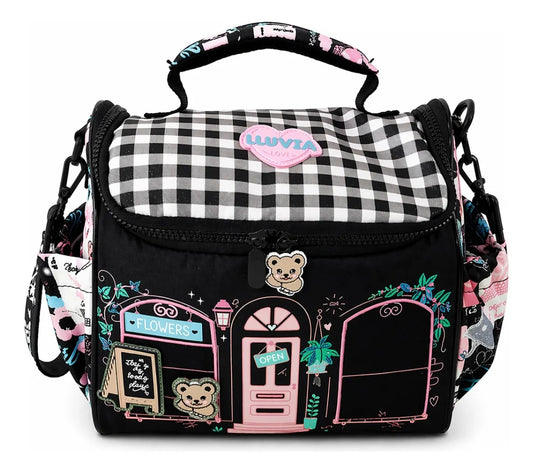 Lonchera Juvenil Lluvia Diseño Floral Negro Interactivo