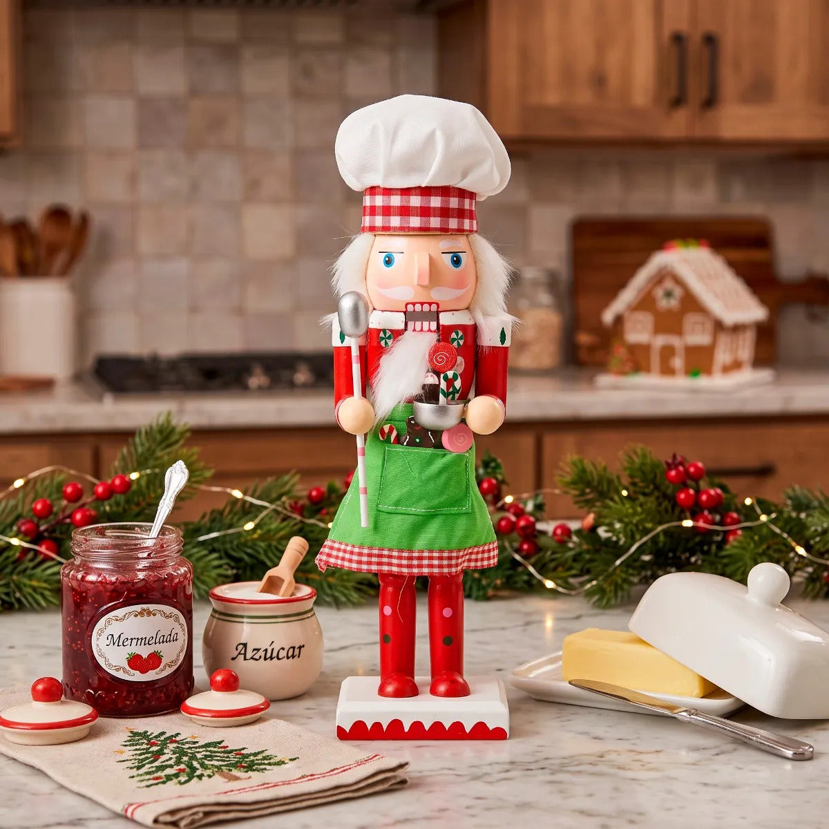 Cascanueces Navideño lluvia Chef Repostero De Madera 25 Cm