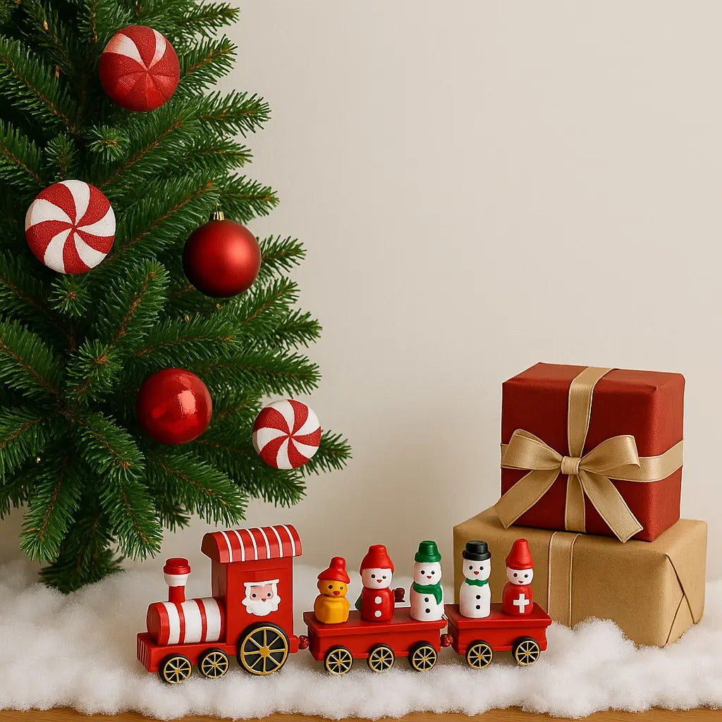 Tren Decorativo Navideño 6x4x16 Cm En Tonos Rojo Y Verde