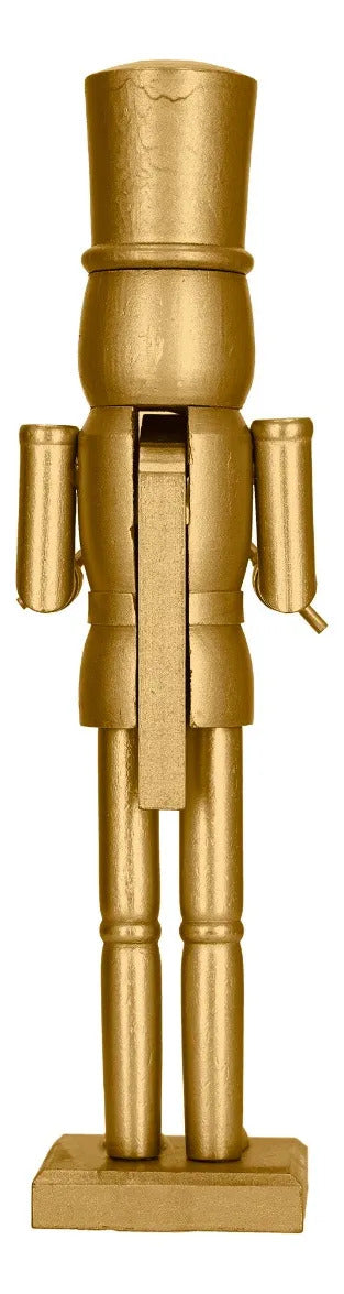 Soldado Cascanueces Lluvia De Madera Dorado Navideño 20 cm