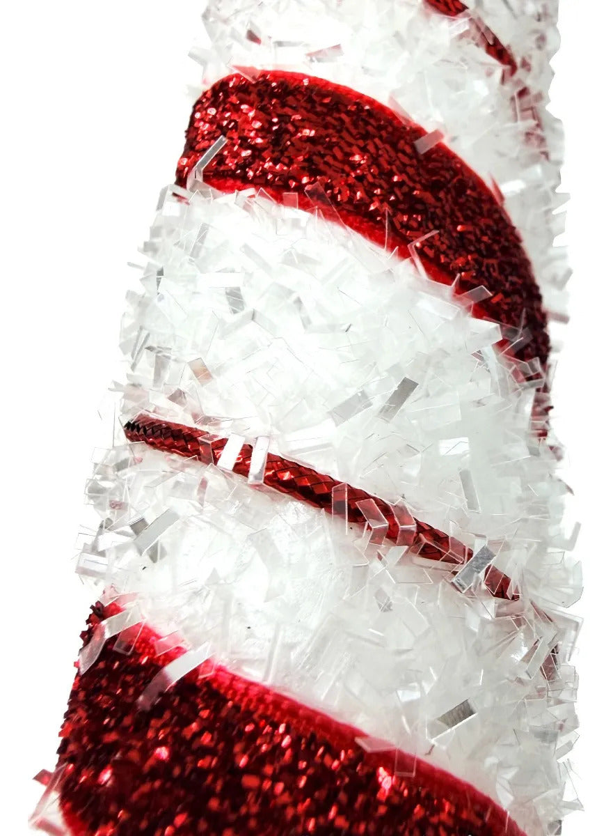 Bastón Navideño Lluvia Lights Rojo Blanco con Glitter 20 Cm