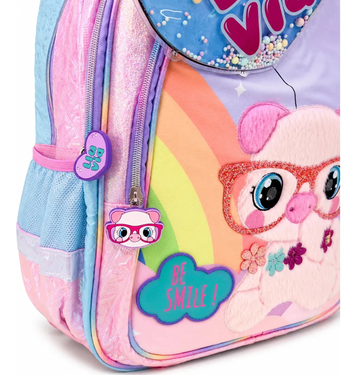 Mochila Lluvia Diseño Puerquito Con Monedero Felpa Glitter