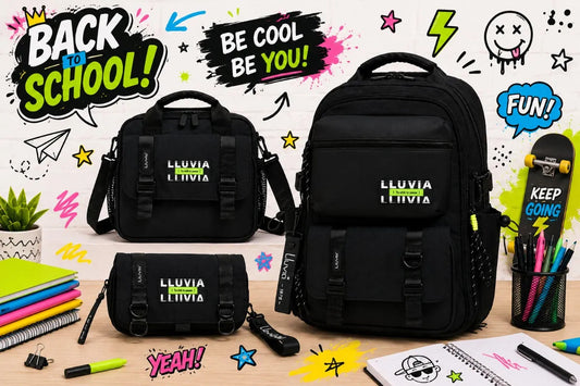 Set De Mochila Lluvia Negra Estilo Urbano Tres Piezas
