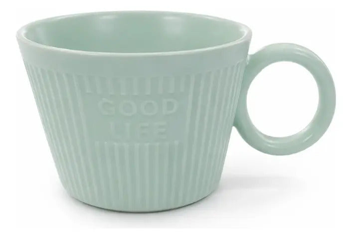 Taza Good Time En Tonos Pastel Rosa Menta Y Crema 350 Ml