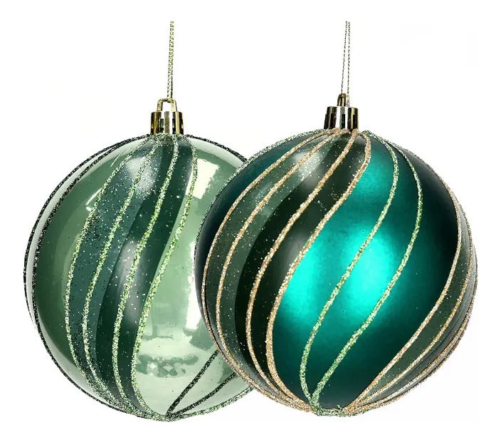 Esferas lluvia Verde Matcha Líneas Doradas y Glitter 8 cm