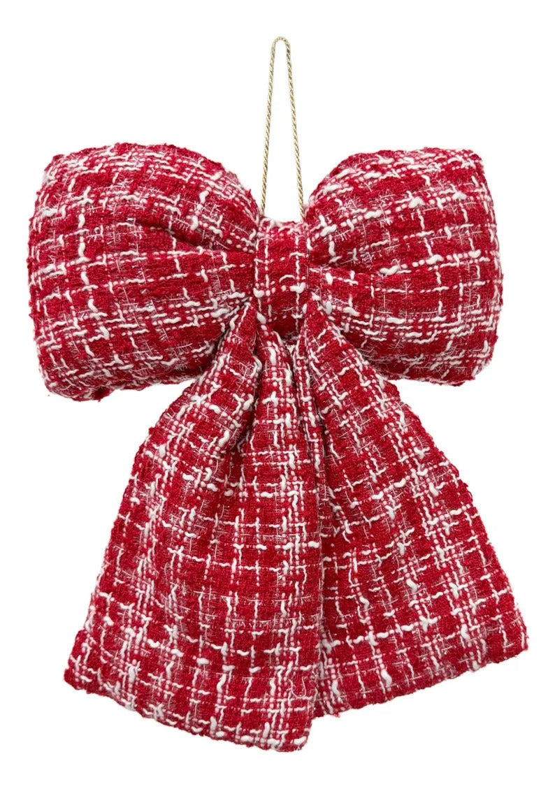 Moño Navideño Lluvia Light Rojo Blanco Texturizado 32 Cm