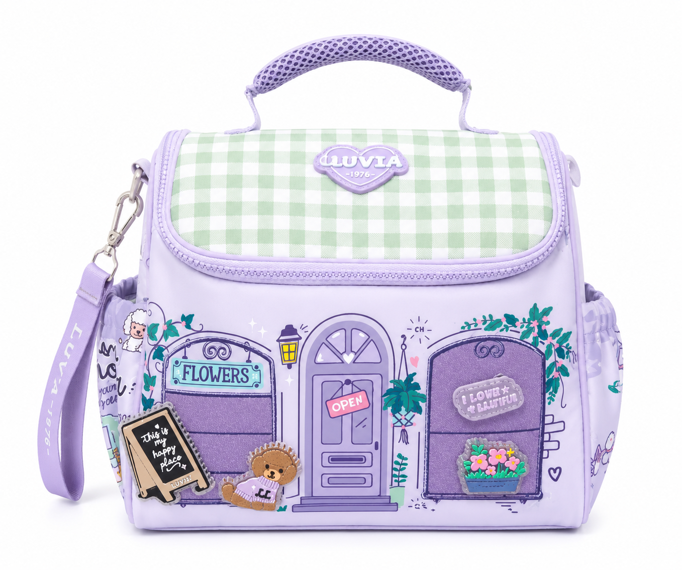Set Escolar Tres Piezas Lluvia Diseño Florería Lila Satinado
