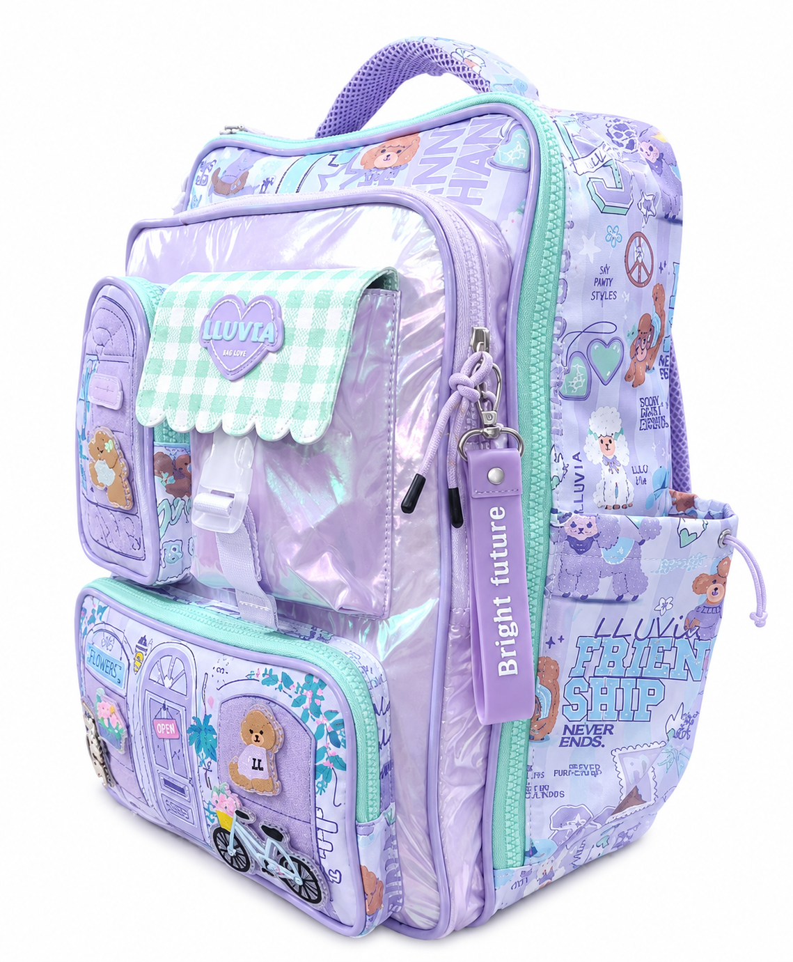 Set Escolar Tres Piezas Lluvia Diseño Florería Lila Satinado