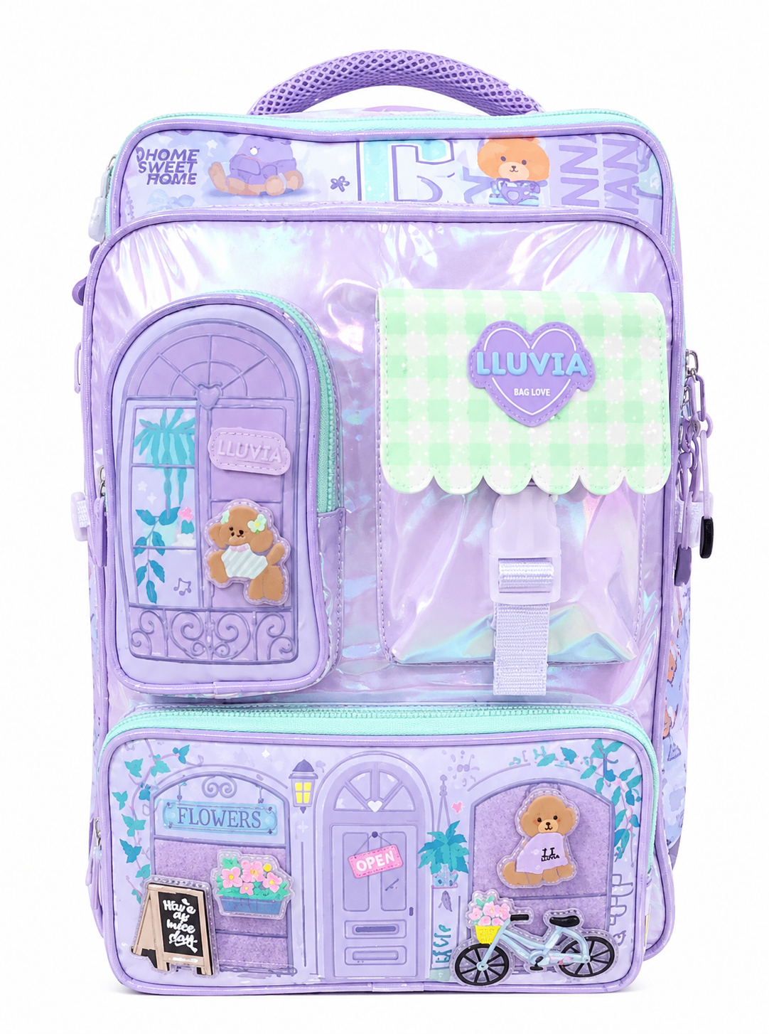 Set Escolar Tres Piezas Lluvia Diseño Florería Lila Satinado