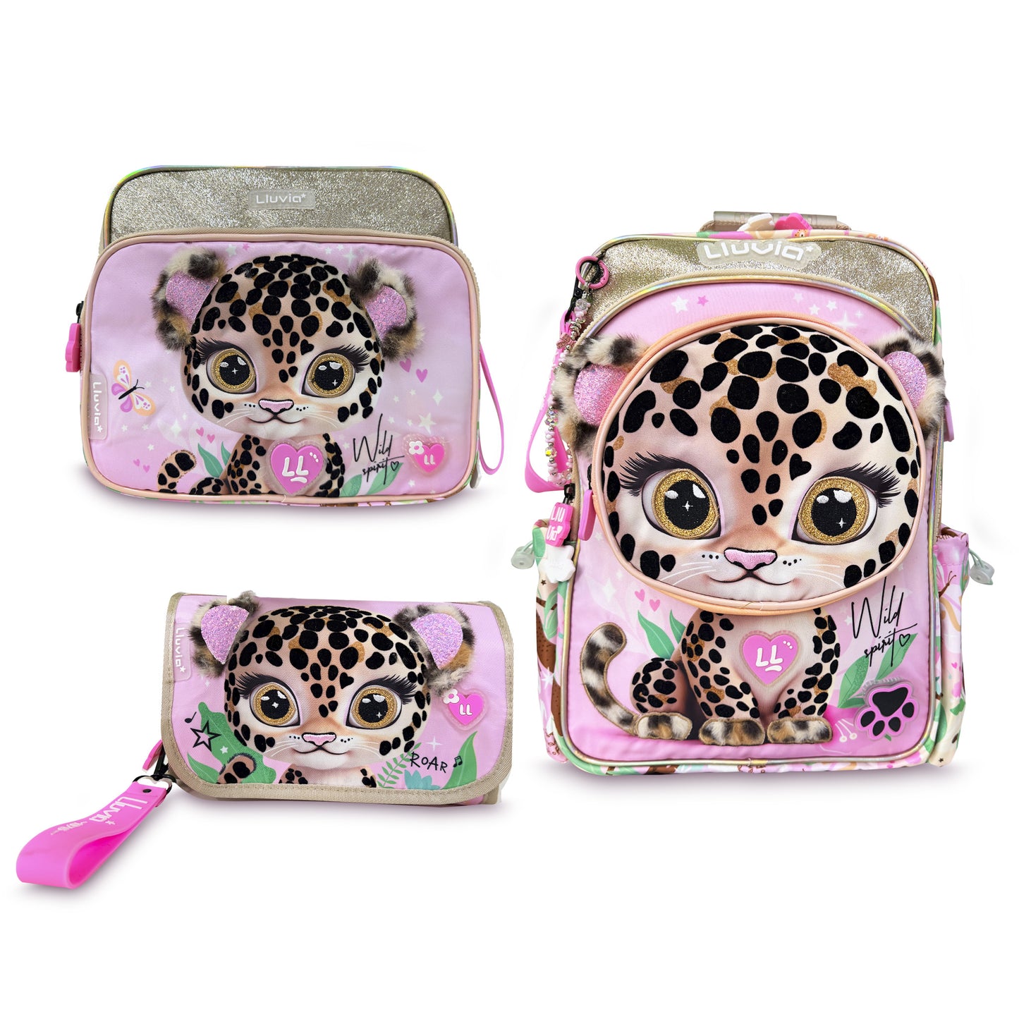 Set Escolar LLUVIA Dorado 3 Piezas Cachorro Leopardo