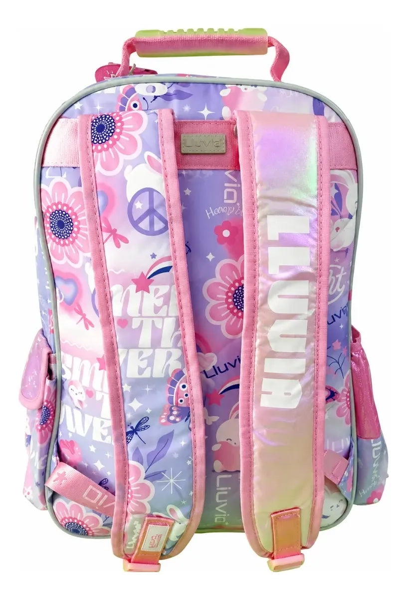 Mochila Escolar Lluvia Conejita Tierna Y Llavero Decorativo