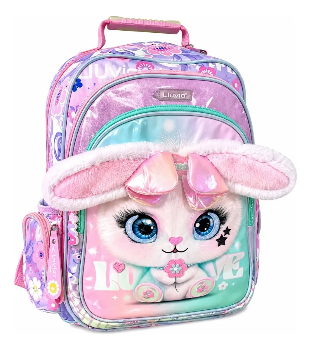 Mochila Escolar Lluvia Conejita Tierna Y Llavero Decorativo