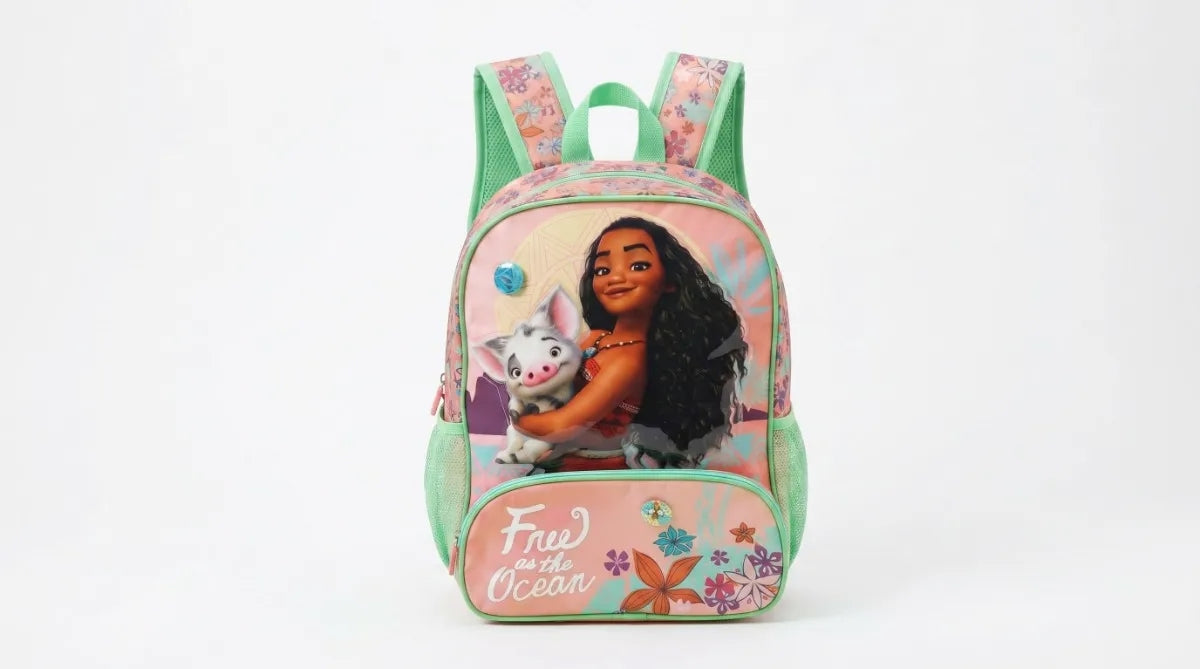 Mochila Escolar Ruz Princesa Moana Durazno Con Verde Menta
