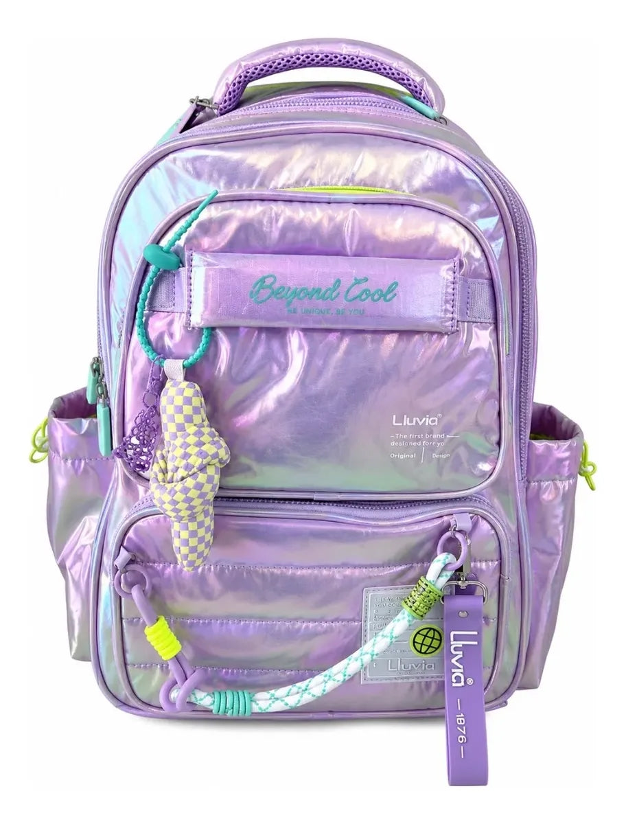 Mochila Escolar Lluvia Color Lila Tornasol Satinado