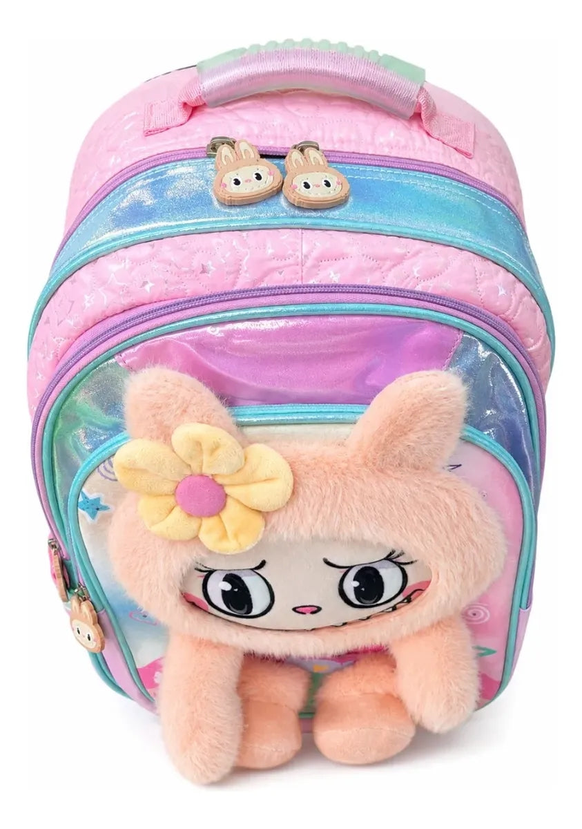Mochila Monster Disfrazado De Conejito Durazno Con Spinner